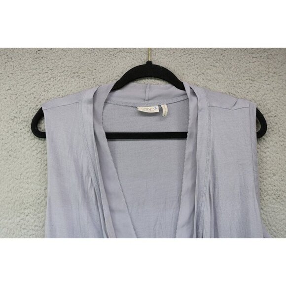 LOGO by Lori Goldstein Sleeveless Gray Silky Open Front Overlay-1X-Boho-Pockets - Picture 5 of 14